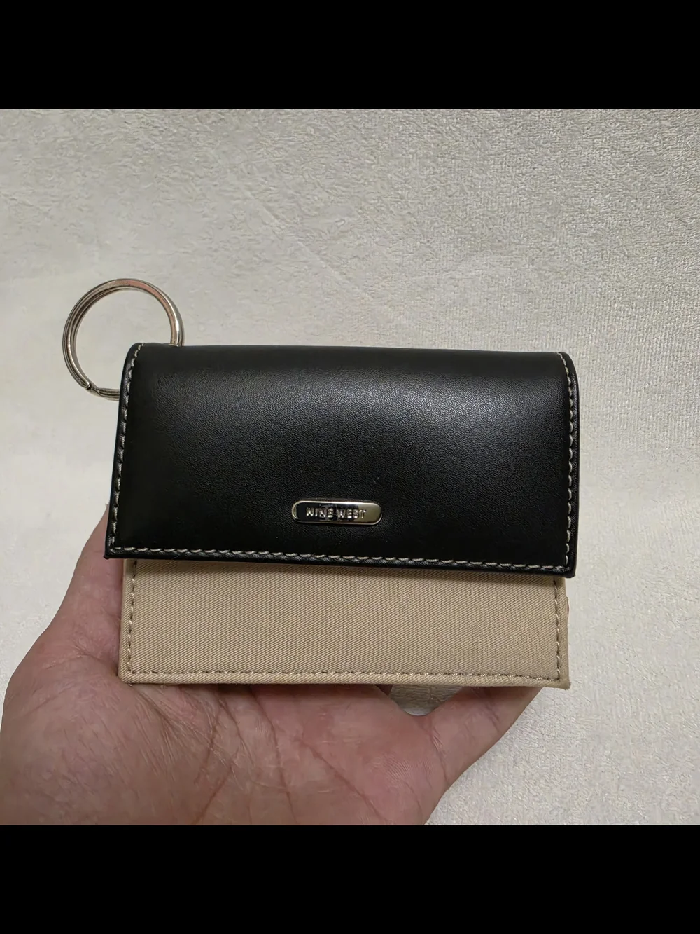 Nine West Black and Beige Compact Keyring Wallet